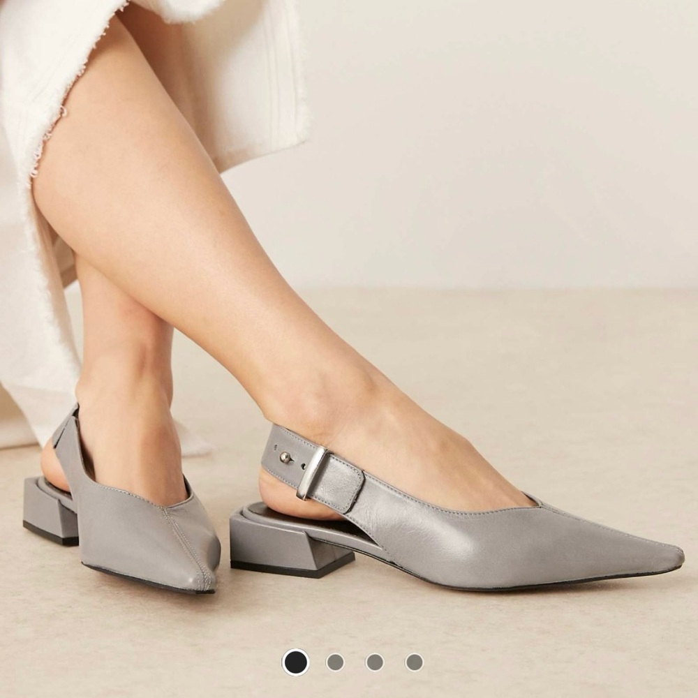 ASOS Silver Pointed Slingback Block Heels